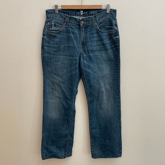 7 Seven For All Mankind Jeans Austyn Mens Size 32 Blue Straight Leg Hemmed - Picture 1 of 12